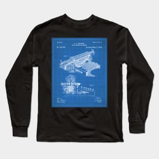 Typewriter Patent - Editor Writer Home Office Decor Art - Blueprint Long Sleeve T-Shirt